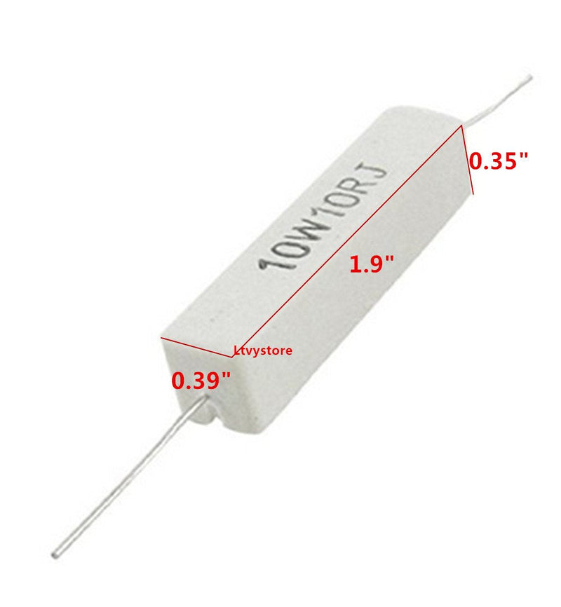 Cement Resistor,Ltvystore 30Packs 10W 10 Ohm 5% Axial Lead Wire Wound Fixed Ceramic Cement Resistors Flame Resistance 1.9" x 0.39" x 0.35"