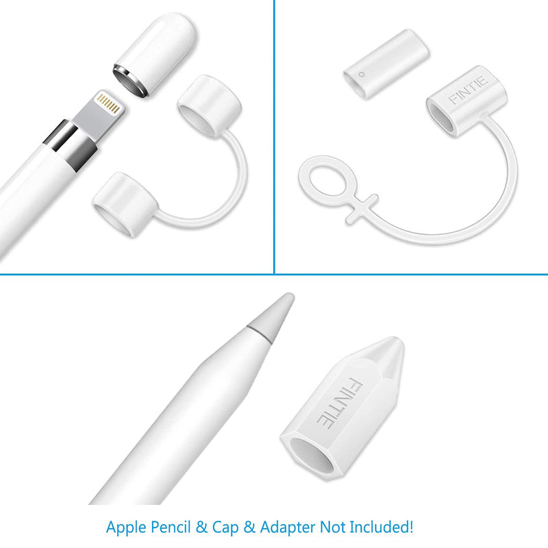Fintie 3 Pieces Bundle Compatible with Apple Pencil Cap Holder, Nib Cover, Adapter Tether for Apple Pencil 1st Generation, iPad 10.2, iPad 9.7, iPad Air 3rd Gen/iPad Pro 10.5 Pencil, White