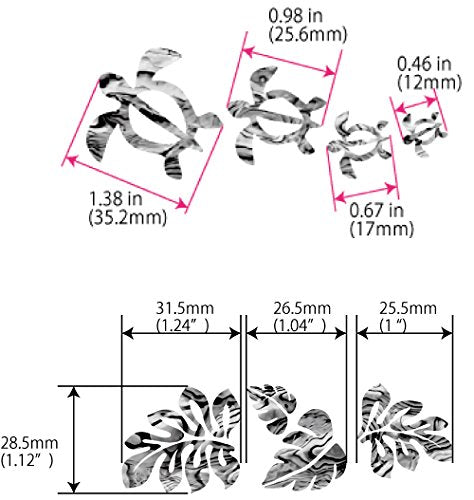 Inlay Stickers for Ukuleles - Honu Family & Tropical Monstera Leaves - Abalone Blue Set