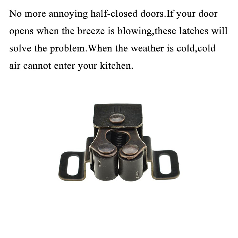 Hahiyo Double Roller Catch Door Latch Higher Foot Cold Rolled Steel Stay Put Smooth Close No Squeak Noise Cold Air No Enter Easy Position Sturdy Spring for Kitchen Closet with Screws 9sets Red Bronze 0.81''RedBronze-9Sets