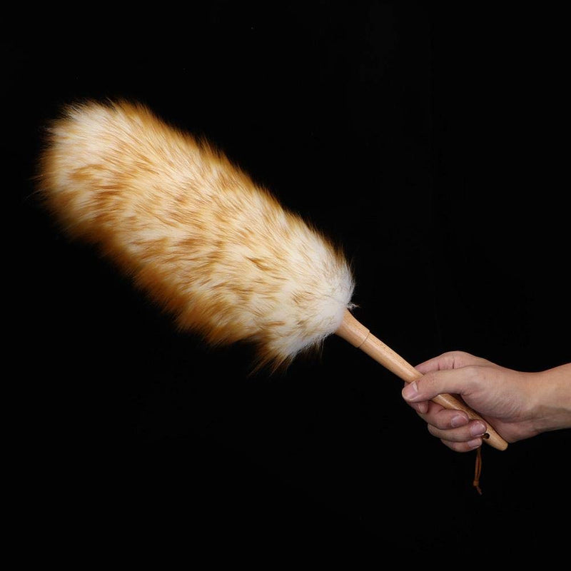 Feather Duster with Wood Handle, Lambs Wool Duster No Electrostatic Household Cleaning Tool Soft Dust Cleaner Duster Dust Sweeper