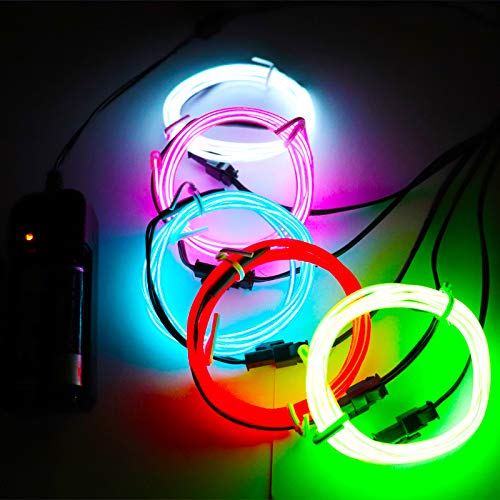 Ertisa EL Wire, 5x1m Bright Neon Light Tube Electroluminescent Wire Glowing Strobing Light with Controller Battery Operated for Halloween, Christmas, Festival Decorate, White Blue Red Pink Fluorescent
