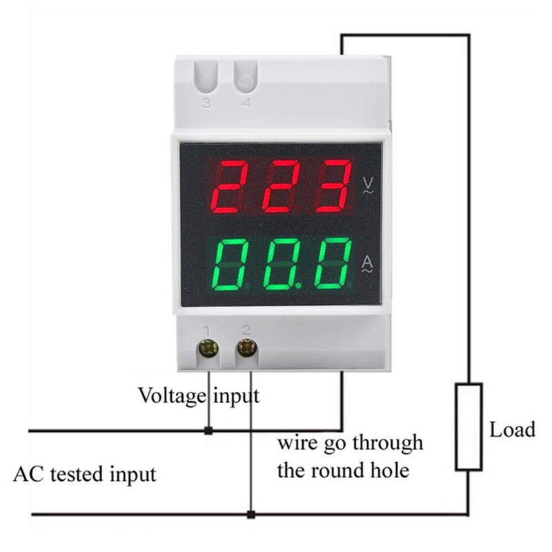 DIN Rail Voltage Ampere Meter, AC80-300V AC0-99.9A Multi-Functional Digital Din Rail Current Voltage Power Meter Ammeter Voltmeter, Din Rail Dual Led Display Digital AC Voltmeter Ammeter