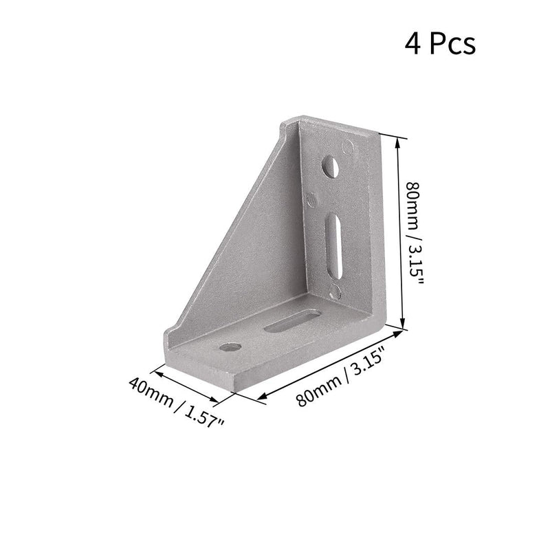 uxcell Corner Bracket Gusset, 80mm x 80mm for 4040 Series Aluminum Extrusion Profile, 4 Pcs (Silver)