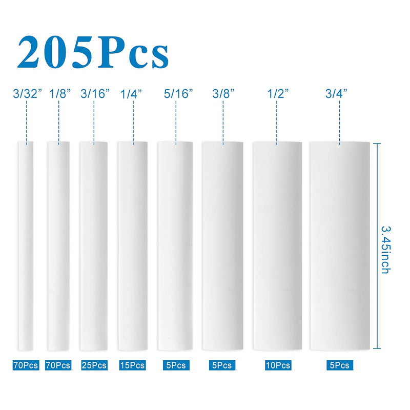 XHF 205 PCS Length 3.5" White 3:1 Waterproof Automotive Electrical Heat Shrink Tubing Assortment Kit Large Size Marine Grade Adhesive Lined Tube, Insulation Sealing 3:1 (White Kit) 1
