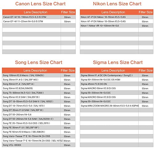 55mm Front Lens Cap (55mm Camera Lens Cap) Compatiable All Brands Ø55mm Camera Lens and Other Lenses with 55mm Filter Thread.