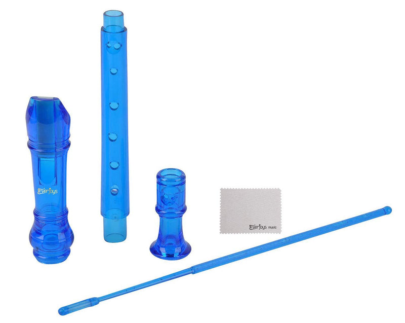 Soprano Descant Recorder 8 Hole-3 Piece Kids Crystal Music Flute w/Cleaning Rod Bag Instruction Blue