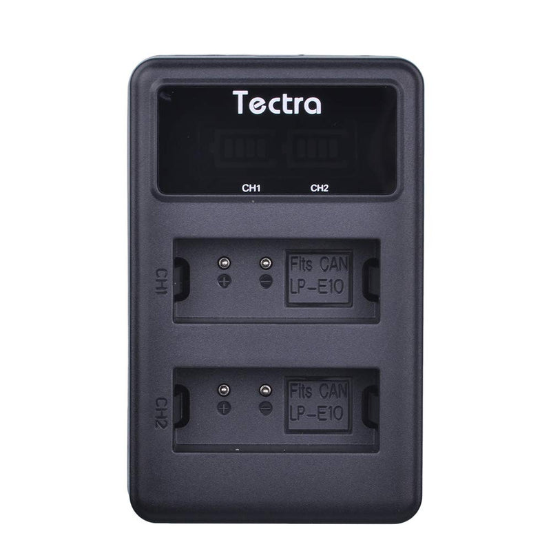 Tectra 2Pack LP-E10 Battery and LED USB Dual Charger for Canon EOS 1100D, 1200D, 1300D, Kiss X50, Kiss X70, Rebel T3, Rebel T5, Rebel T6, Rebel T7 Digital Cameras