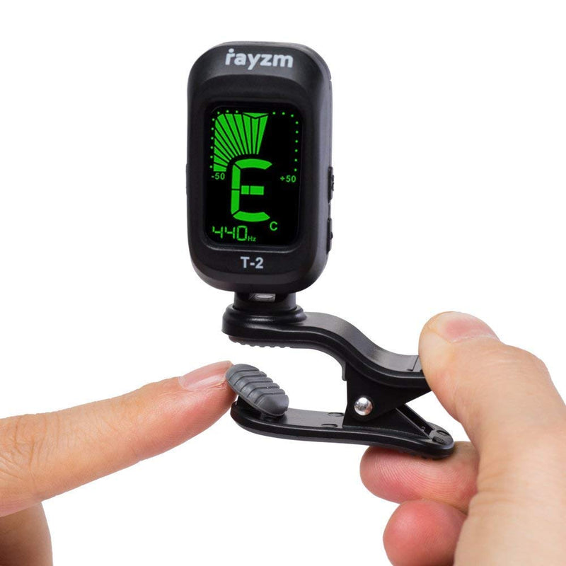 Rayzm Guitar Tuner, Clip-on Tuner for Chromatic/Guitar/Bass/Ukulele/Violin, Large Note Name on Clear LCD Screen for Easy Reading, Calibrated Pitch, Battery Included, Auto Power Off