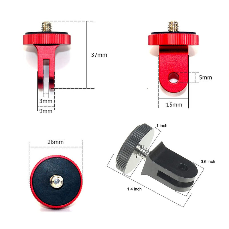 Aluminum Tripod Mount Adapter Aluminum Alloy Screw Mount Compatible with GoPro Hero 9, 8, 7, 6, 5, 4, Session, 3+, 3, 2, 1, Fusion, DJI Osmo Action, Sjcam, Xiaoyi Cameras Screw (1/4-Inch 20 Male ) Red＋Blue＋Black