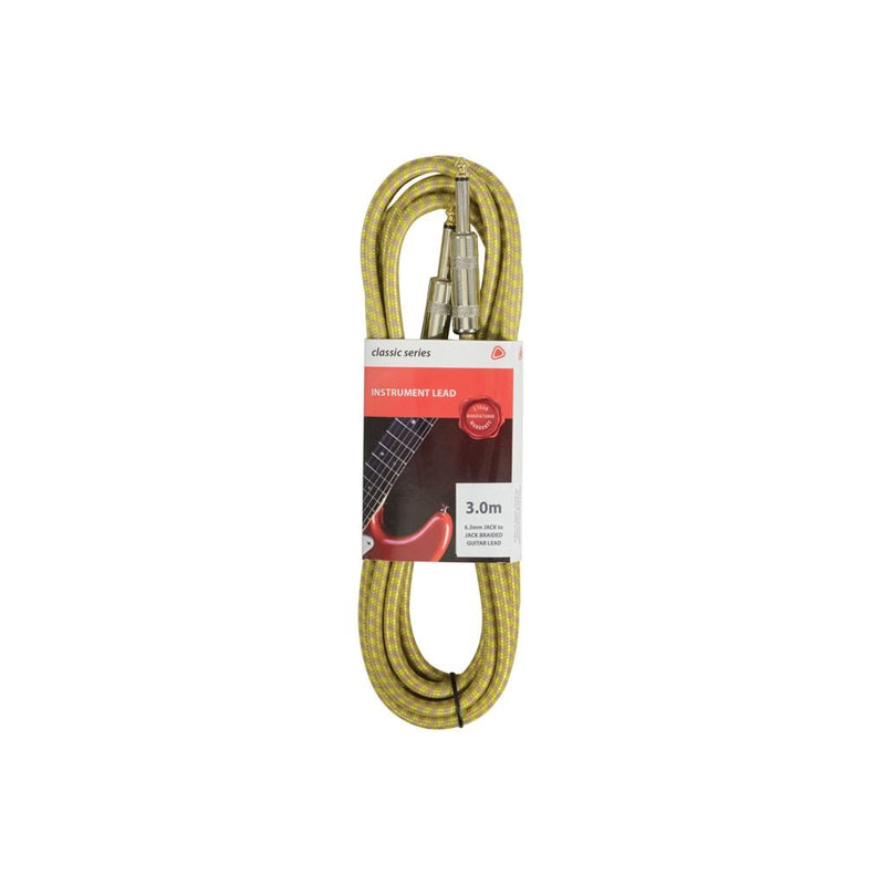 Chord | Premium Retro Guitar Lead | Grey & Gold 3.0m Grey | Gold 3.0m