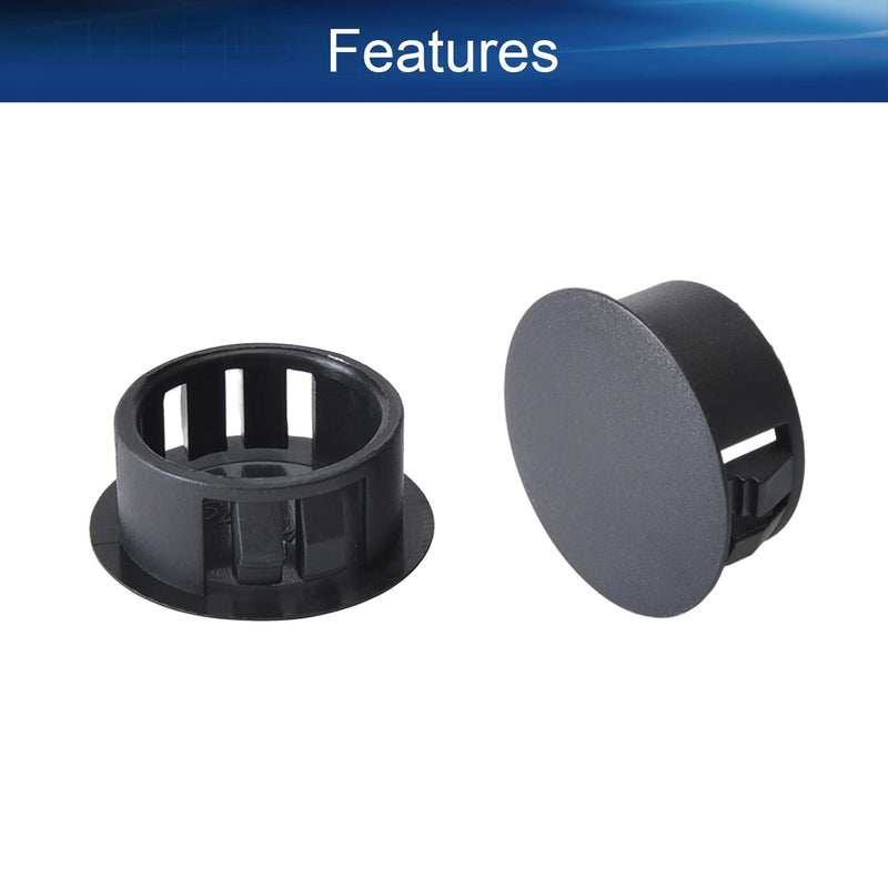 Heyiarbeit 100pcs Hole Plugs 19mm/0.75" Nylon Plastic Round Snap in Type Locking Hole Tube Furniture Fencing Post Pipe Insert End Caps Black Tone SKT-19