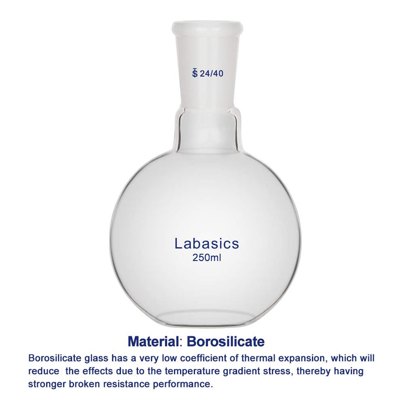 Labasics Glass 250ml Single Neck Flat Bottom Boiling Flask, with 24/40 Standard Taper Outer Joint, 250ml 250 ml