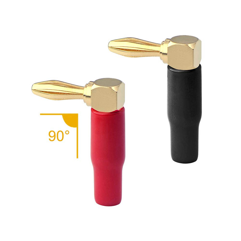 VCELINK Banana Plugs 90 Degree Speaker Connectors Plugs Right Angle Gold Plated 8 pcs