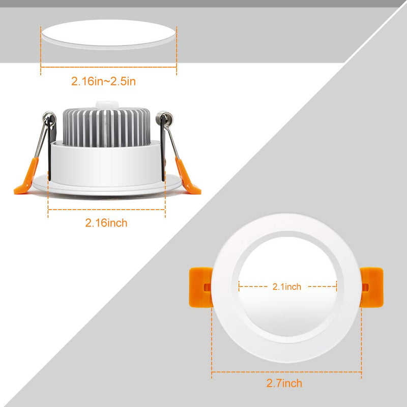 2 Inch Dimmable LED Recessed Lighting, 3W(35W Halogen Equivalent) Downlight, 5000K Daylight White, CRI80, LED Ceiling Light with LED Driver (6 Pack) Daylight White 5000k