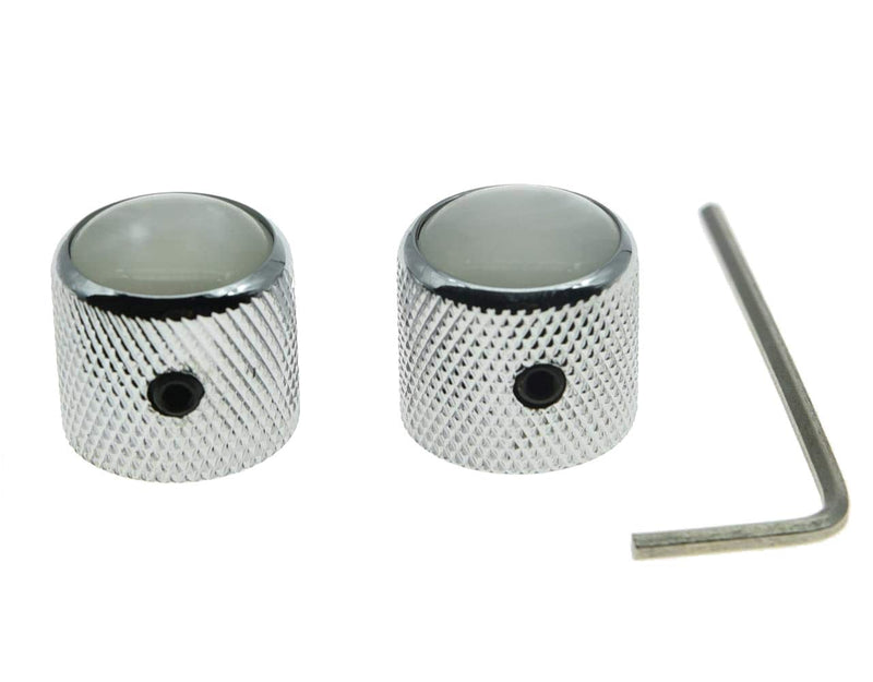 KAISH 2pcs Chrome with White Pearl Cap Guitar Dome Knobs for Tele Telecaster Set Screw Guitar Bass Knob