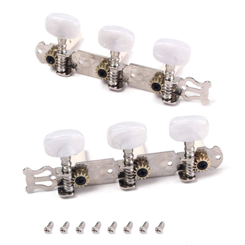 Alnicov 2 Pcs Guitar Machine Heads Tuning Pegs Tuning Keys Tuners For Classical Guitar With Mounting Screws, 3L 3R Chrome, White