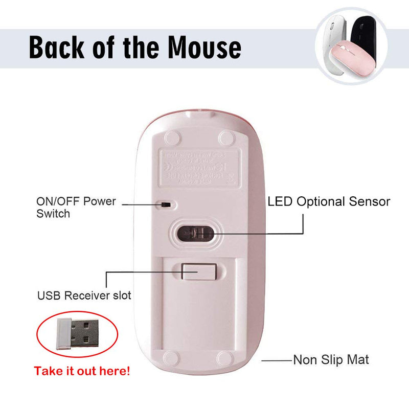 Rechargeable Wireless Mouse, 2win2buy 2.4G Optical Sensor Slim Cordless Mice with Nano USB Receiver (Stored in Back of The Mouse) for PC, Laptop, Computer, Notebook, Desktop (Rose Gold) Rose Gold
