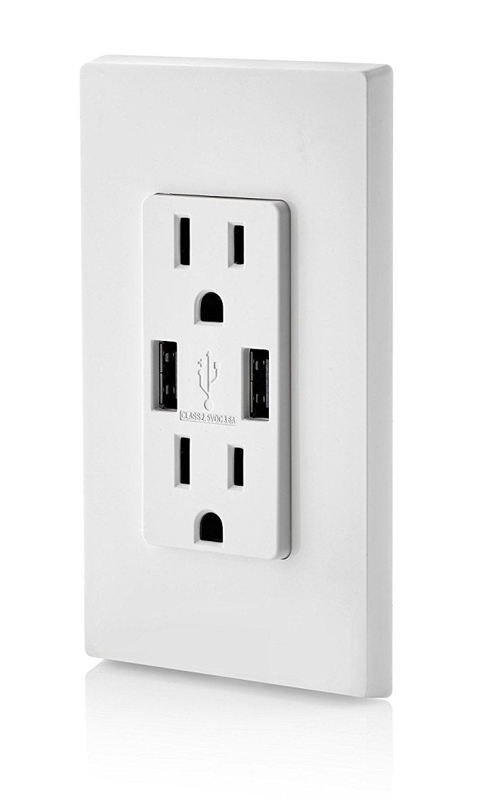 Leviton T5632-3BW 15-Amp USB Charger/Tamper Resistant Duplex Receptacle Pack of 3, White