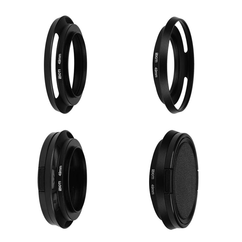 SIOTI Filmy Wide Angle Vented Metal Lens Hood with Cleaning Cloth and Lens Cap Compatible with Leica/Fuji/Nikon/Canon/Samsung Standard Thread Lens 49mm