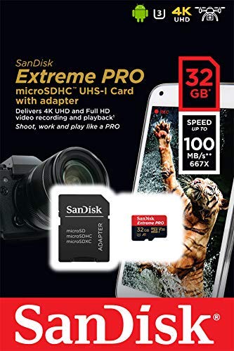 SanDisk 32GB Micro SDHC Extreme Pro Memory Card Works with DJI Osmo Action Camera (SDSQXCG-032G-GN6MA) Class 10, UHS-1, U3, 4K, Bundle with (1) Everything But Stromboli SD, MicroSD Card Reader 32GB Class 10