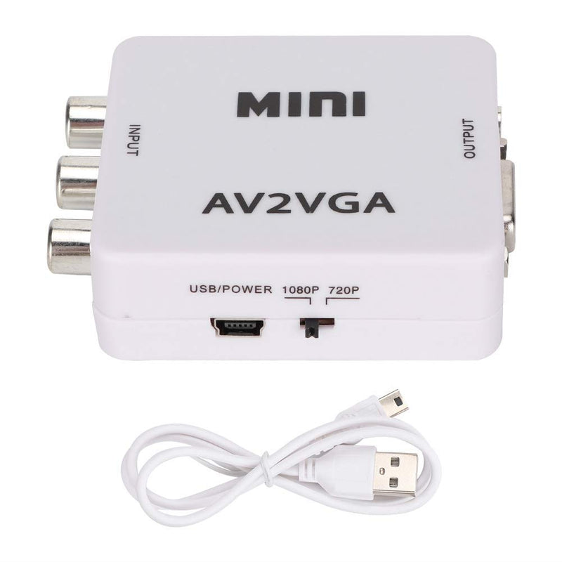 Mini VGA to Video Converter, Composite AV to VGA Adapter, TV SetTop Box Audio Video Converter (White) White