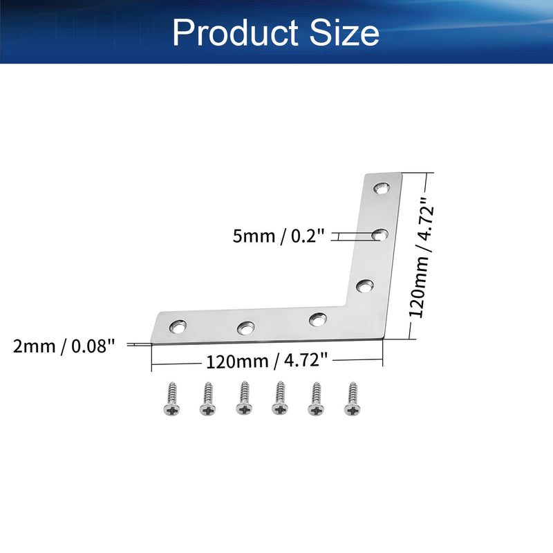 Heyiarbeit 4PCS L-Shaped Right Angle Bracket (L x W) Stainless Steel Right Angle Bracket Fastener Silver Tone