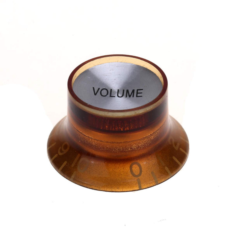Musiclily Pro Inch Size Guitar Reflector Knobs Top Hat Bell 2 Volume 2 Tone Knobs Set Compatible with USA Made Les Paul SG Style, Amber with Silver Top