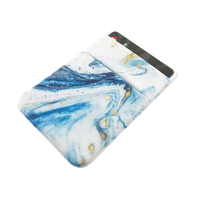 Obbii 2 Pack Phone Card Holder Stretchy Lycra Wallet Pocket Credit Card ID Case Pouch Sleeve 3M Adhesive Sticker on iPhone Samsung Galaxy Android Smartphones (Blue Ripple Marble) Blue Ripple Marble