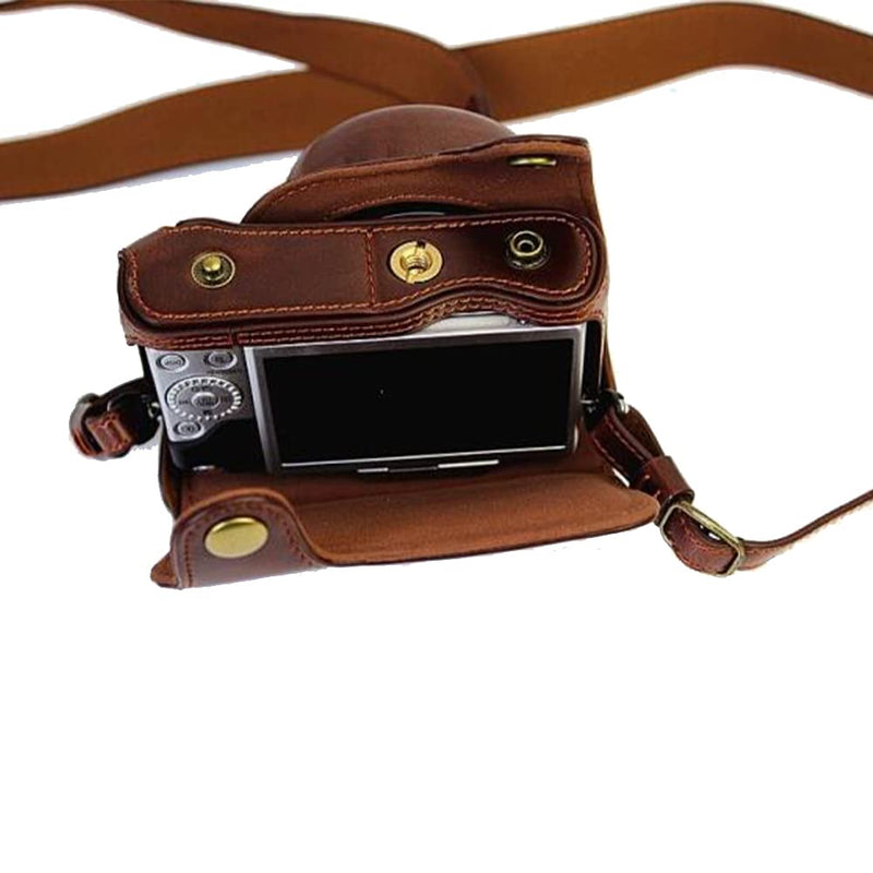 Camera Case for Lumix LX100 Camera Bottom Opening Version Protective PU Leather Camera Case Bag Cover with Strap Dark Brown