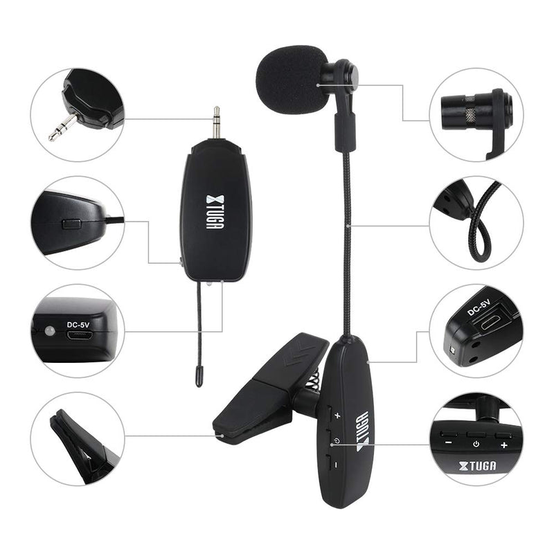 [AUSTRALIA] - XTUGA UHF Wireless Instrument Condenser Microphone Clip Mic Gooseneck 130ft Stable Wireless Transmission 1/8＆1/4'' Port Great for Horns,Trumpets,Clarinets,Saxophones Cameras (KX621 Clip) KX621 Clip 