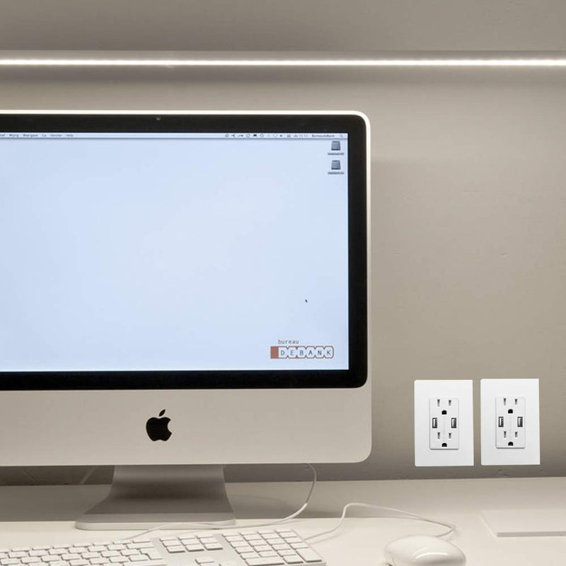 Outlet with USB High Speed Charger 4.2A Charging Capability,Duplex Receptacle 15 A, Tamper Resistant Wall socket USB Outlet,Child Proof Safety,Screwless Wall Plate,White (2 Pack) 2pack
