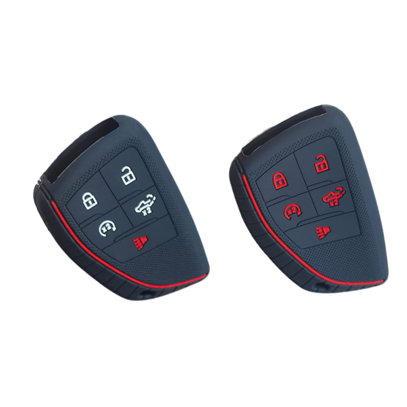 RUNZUIE 2Pcs Silicone Smart Remote Key Fob Cover for 2024 2023 2022 GMC Sierra 1500 Chevy Chevrolet Silverado 1500 2500HD 3500HD (Black/Black with Red) Black/Black with Red