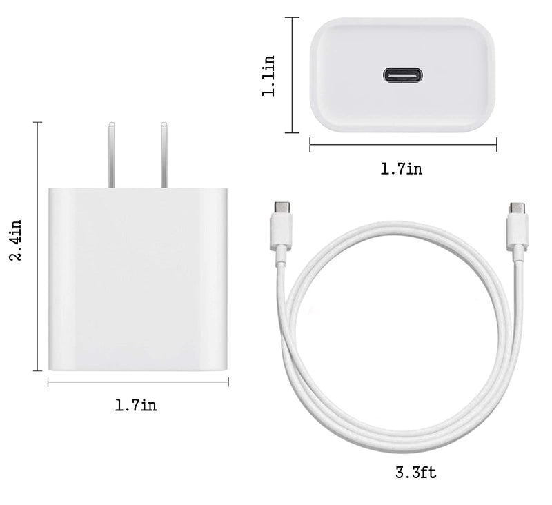 20W USB C Fast Charger for iPad Pro 11"/12.9" 2020/2018, iPad Air 4th 10.9" 2020, Google Pixel 5/4/3/4a/4XL, PD Wall Charger with 3.3ft Type C to C Charging Cable