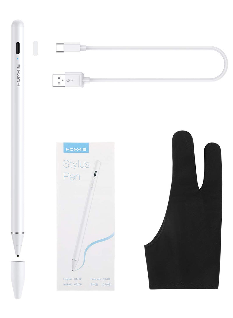 Active Stylus Pencil Compatible for Apple,Stylus Pens for Touch Screens iOS&Android and Other Tablets Rechargeable Pen for Drawing, Writing Sliver white