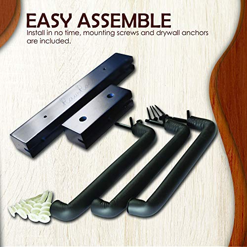 RawRock Horizontal Guitar Hanger Tilt and Display Your Guitar, Ukulele, Bass, Electric Guitar, Banjo at a Slanted Angle Sideways - Hang for easy access (Black Stain) Black Stain