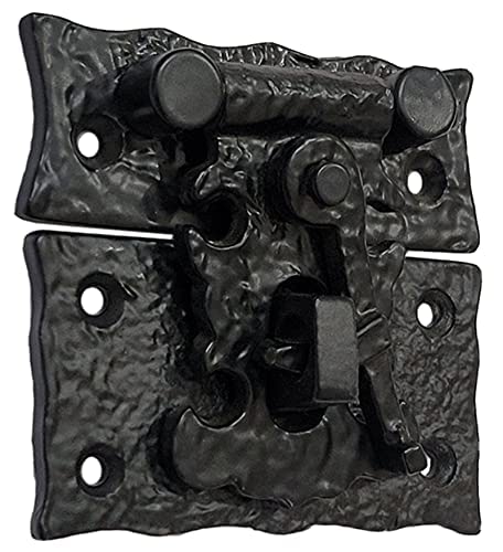 Adonai Hardware 3 Inch"Oshea" Antique Cast Iron Hasp & Staple with Lock for Trunks and Jewellery Boxes - Matte Black Powder Coated, Antique Hardware, Cabinet Hardware 1
