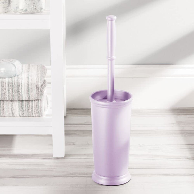 mDesign Compact Freestanding Plastic Toilet Bowl Brush and Holder for Bathroom Storage and Organization - Space Saving, Sturdy, Deep Cleaning, Covered Brush - Light Purple