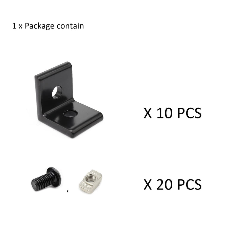 10pcs 1" x 1" Aluminum Extrusion Profiles 1010 Series L-Shape Corner Connector 1010 Bracket with T Nuts and Bolts for 10x10 Aluminum Profile 1 Inch x 1 Inch Extrusion Profiles Rail