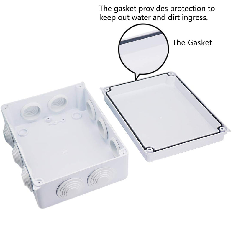 Zulkit Junction Box ABS Plastic Dustproof Waterproof IP65 Universal Electrical Boxes Project Enclosure White 7.9 x 6.1 x 3.1 inch (200 x155 x 80mm) 7.9"x 6.1" x 3.1" With Holes