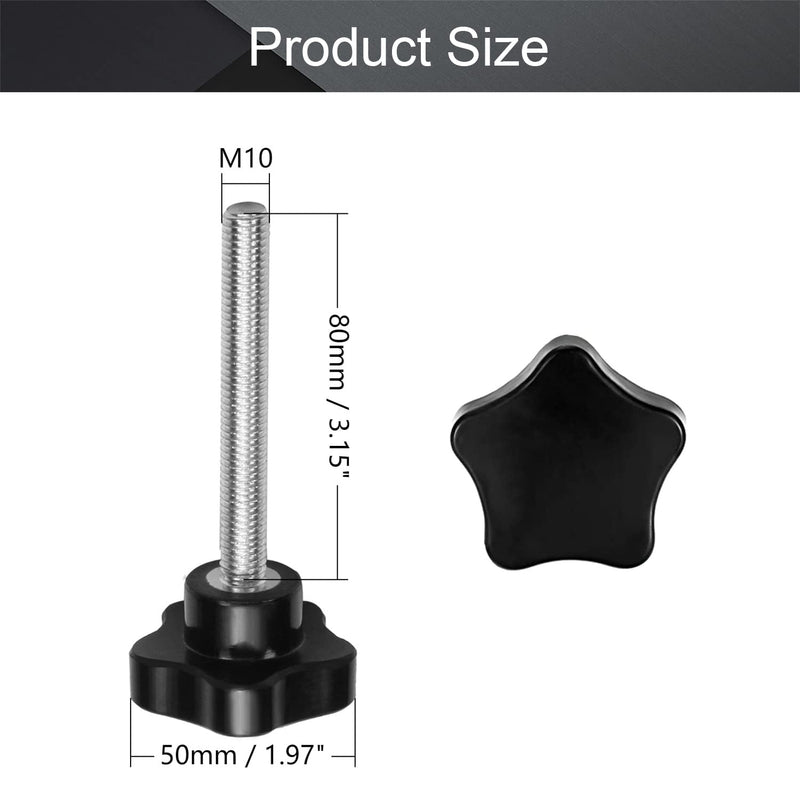 Othmro Star Hand Knob Tightening Screw 50mm Dia M10x80mm Male Thread Clamping Knob Screw Hand Tightening Knobs 3pcs M10x80