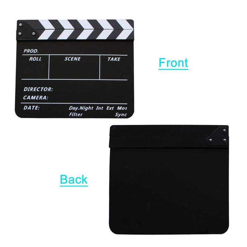 Coolbuy112 Movie Directors Clapboard, Photography Studio Video TV Acrylic Clapper Board Dry Erase Film Slate Cut Action Scene Clapper with a Magnetic Blackboard Eraser and Two Custom Pens, Black