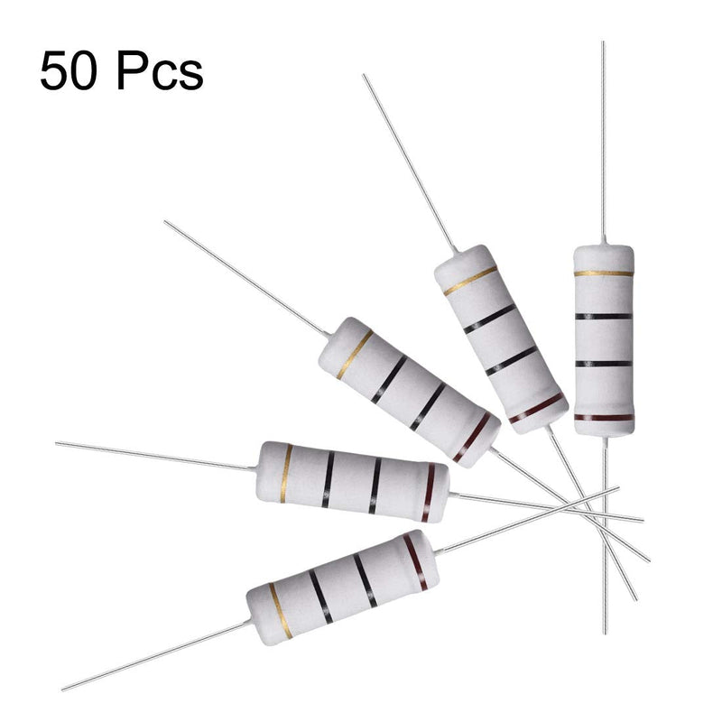 uxcell 50Pcs 10 Ohm Resistor, 5W 5% Tolerance Metal Oxide Film Resistors, Lead, Flame Proof for DIY Electronic Projects and Experiments