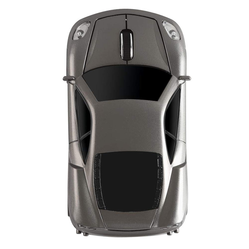 Wireless Mouse 2.4GHz Cool Sport Car Shape Wireless Mouse Optical Cordless Mice with USB Receiver for PC Laptop Computer 1600 DPI 3 Buttons (Gray) Grey