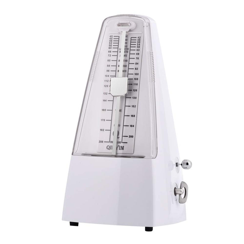 Mechanical Metronome Pyramid with Bell Spring Mechanism Traditional Mechanical Metronome for Piano/Guitar/Drums/Bass/Tuner Combo/Violin (White)