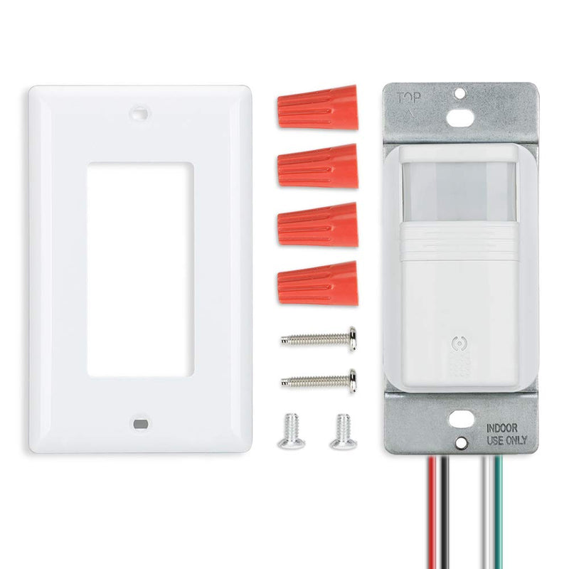 ECOELER Motion Sensor Light Switch, Single Pole in-Wall PIR Infrared Motion Activated Wall Switch, Neutral Wire Required, Vacancy & Occupancy Mode Available, Title 24, UL Certified, White 4Pack 4