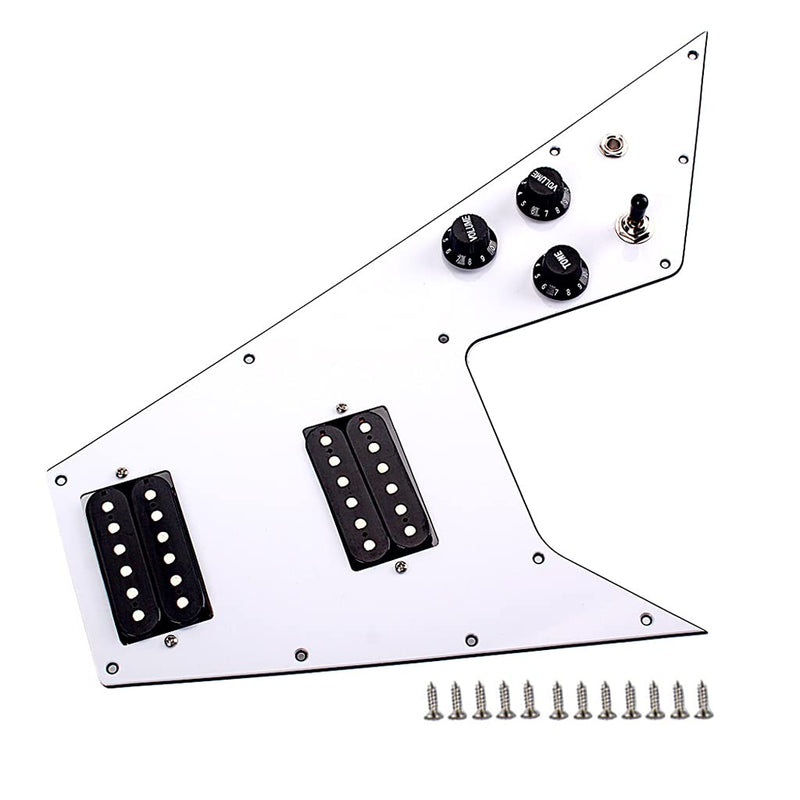 Alnicov 3 Ply Loaded Prewired Pickguard Wired Plate for Guitar,Compatible with Gibson Flying V Style Guitar,White