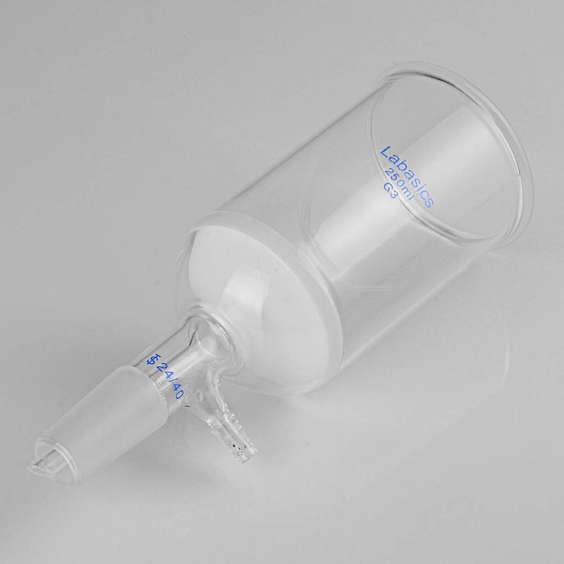 Labasics Borosilicate Glass Buchner Filtering Funnel with Fine Frit (G3), 65mm Inner Diameter, 100mm Depth, with 24/40 Standard Taper Inner Joint and Vacuum Serrated Tubulation (250ml) 250 ml