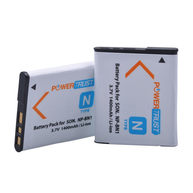 PowerTrust 2X NP-BN1 Battery for Sony NP BN1 NPBN1 BC-CSN and Cyber-Shot DSC-QX10 QX30 QX100 DSC-TF1 DSC-TX10 TX20 TX30 DSC-W530 DSC-W570 DSC-W650 DSC-W800 DSC-W830 Digital Camera