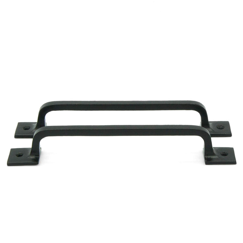 Black Cast Iron Pull Handles 9 inch (Squared Base, Set of 2) - Cabinet Door Handles, Gate Handle Pull, Barn Door Hardware, Grab Handles